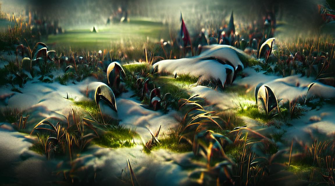 Snowy Grass Blades in Baroque Style
