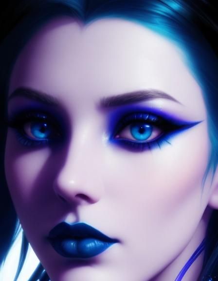 Ethereal gothic beauty with blue hair and blue eyes with bla...