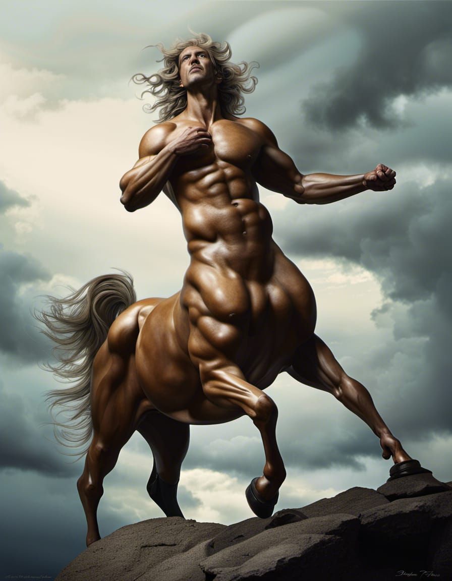 Photorealistic Chiron in Stormy Landscape