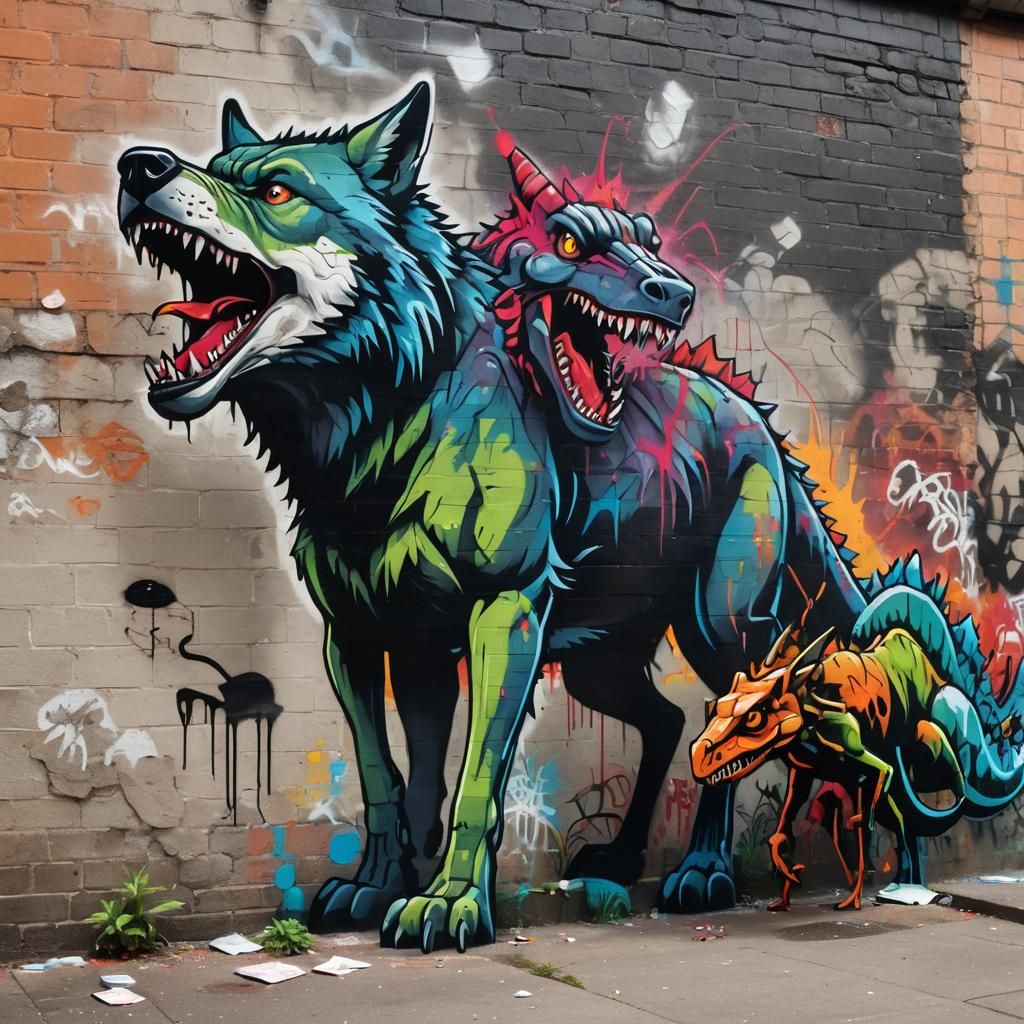 Graffiti Art: Wolf, Dinosaur, and Ant