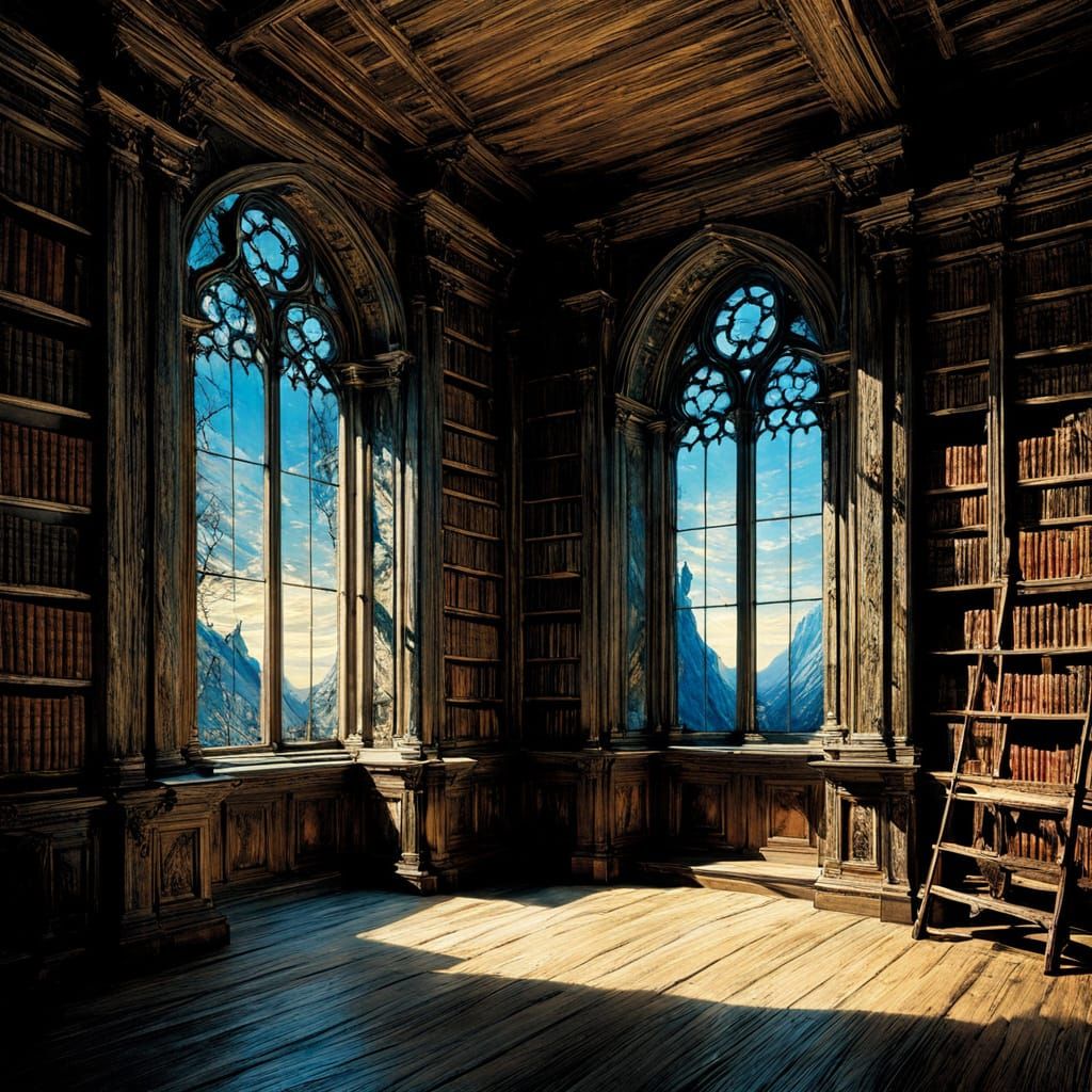 Mysterious Ancient Monastery Library in Evening Light