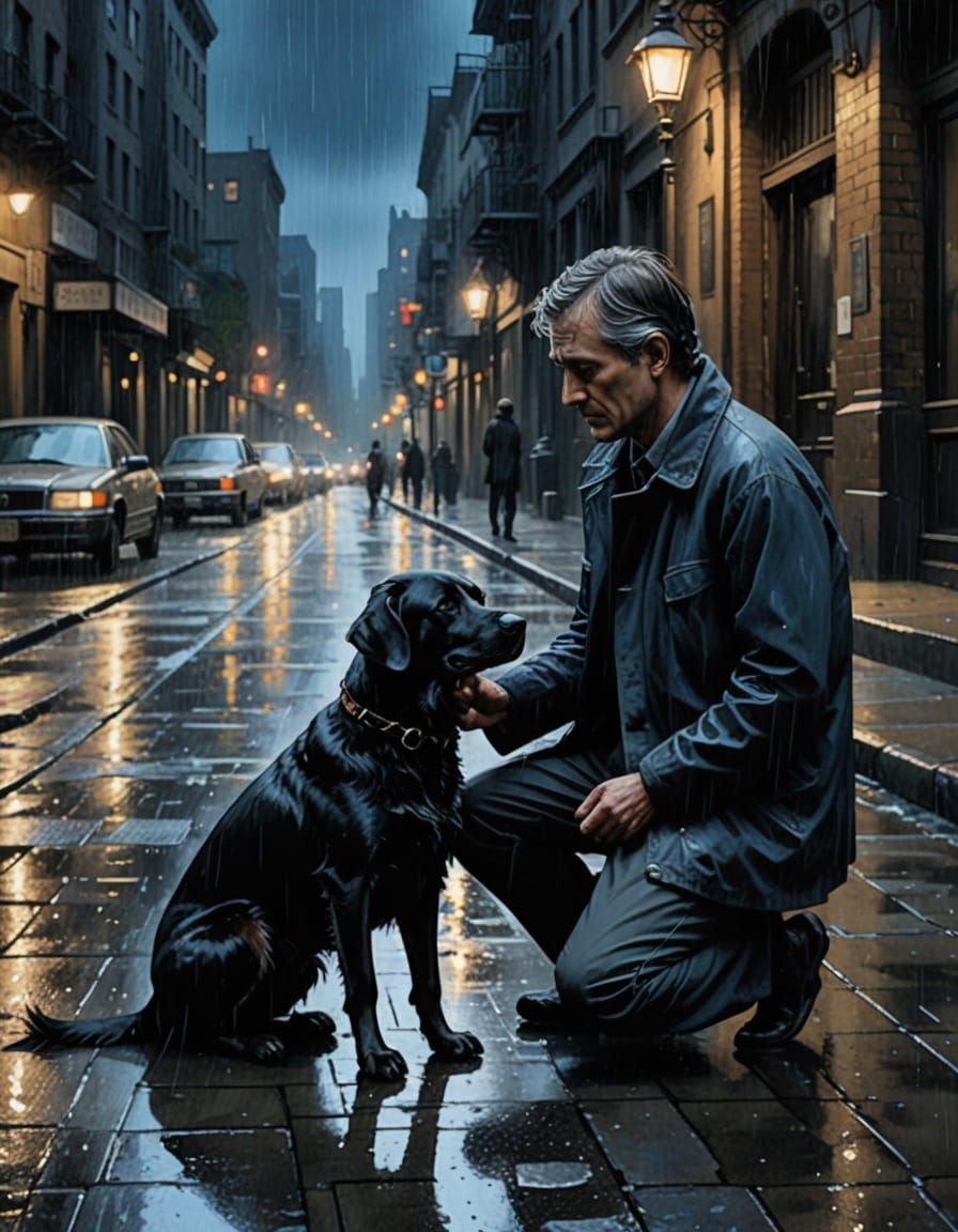 Child and Dog in Ink Wash Painting