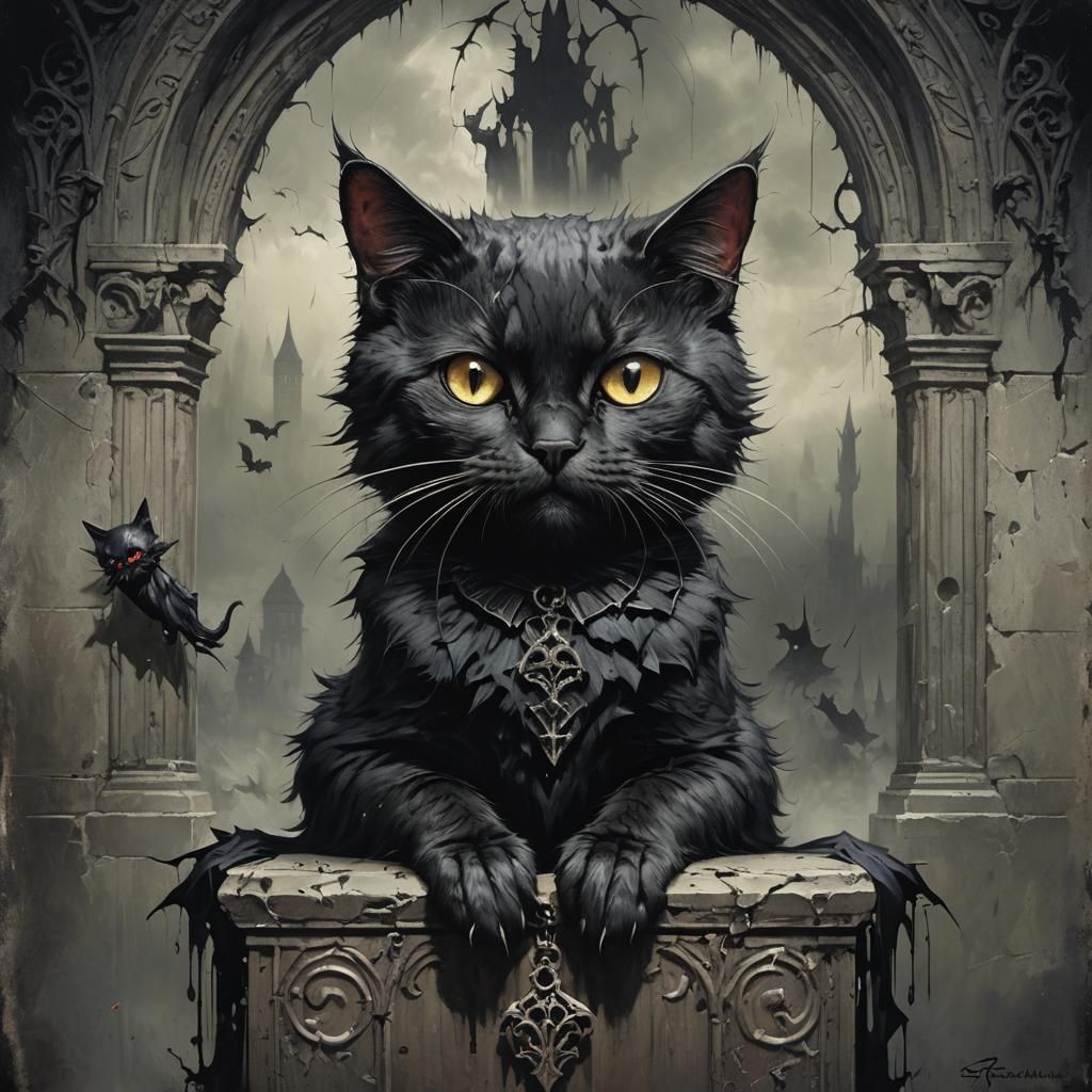 Sinister Gothic Cat Portrait in Dark Fantasy Style