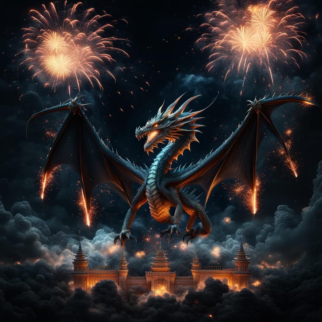 Dragon Shaped Fireworks Light Up Night Sky
