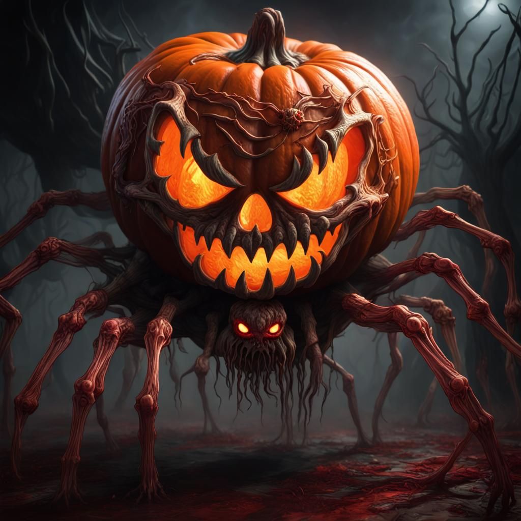 Horrific Jack-O-Lantern in Zombiecore Glitchcore Style