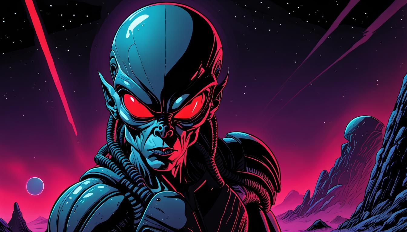 Alien Warrior on Alien Planet Comic Book Illustration