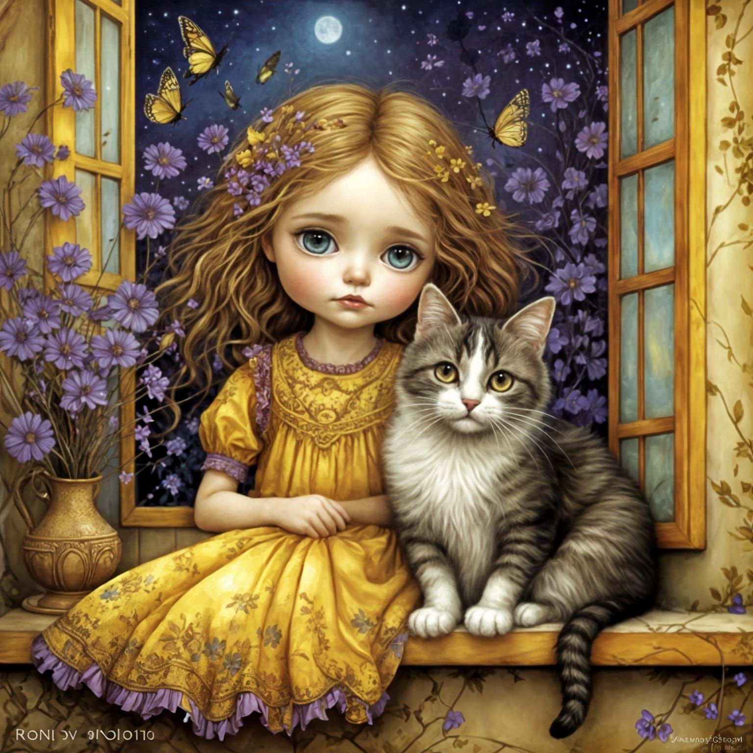 Girl and Cat Portrait in Fantasy Style