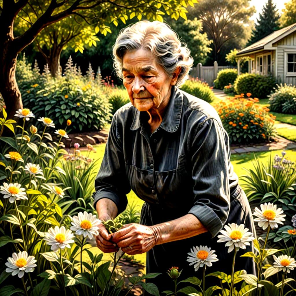 Cozy Cottage Garden Scene in Charcoal Drawing