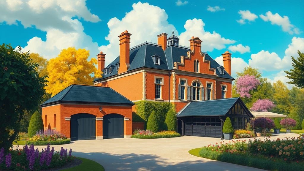 Grand Chateau Amidst Vibrant Trees and Gardens