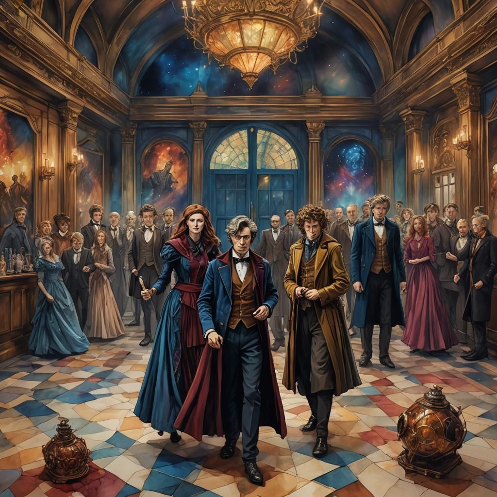 Doctor Who Ballroom Scene in Cel-Shaded Style