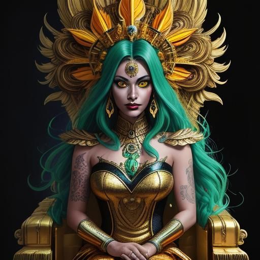 Golden Woman with Peacock Hair, Comic Book Art