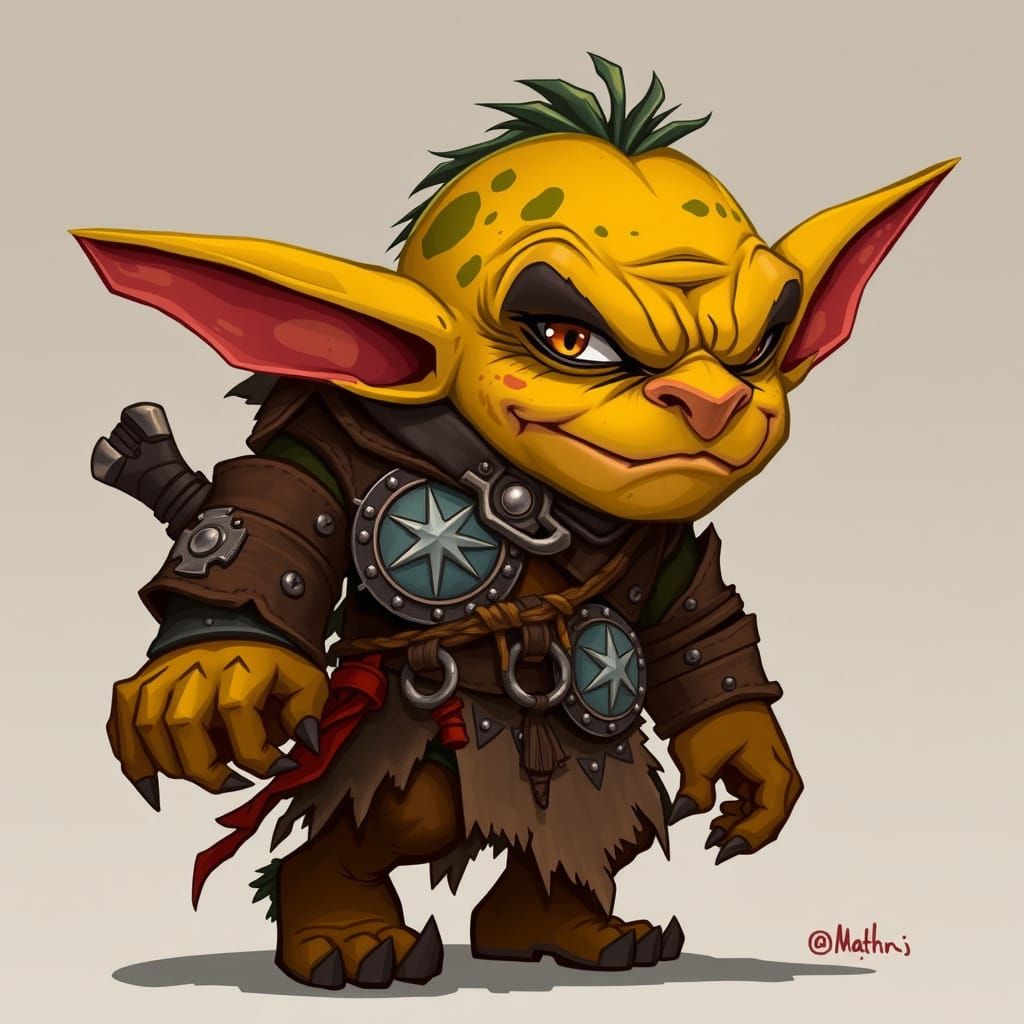 Fantasy Goblin Warrior in Handcrafted Cartoon Style