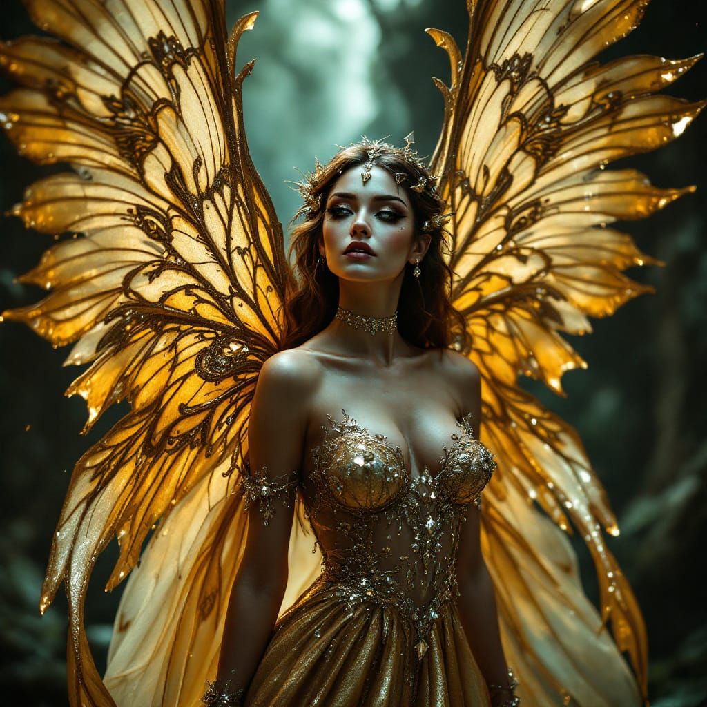 Beautiful Fairy with Jewels and Gold Gown