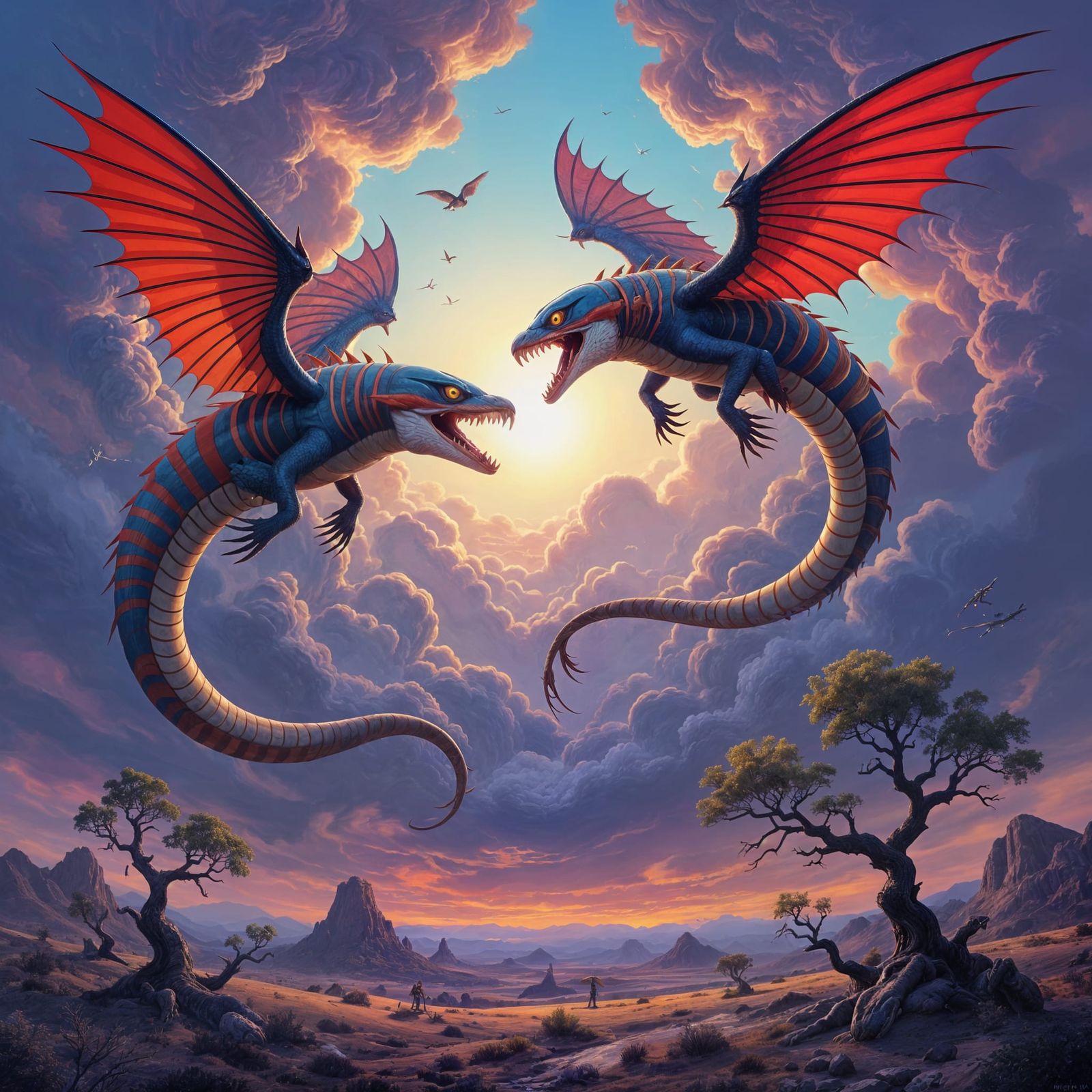 Alien Eel-Birds Battling Above Regulus V