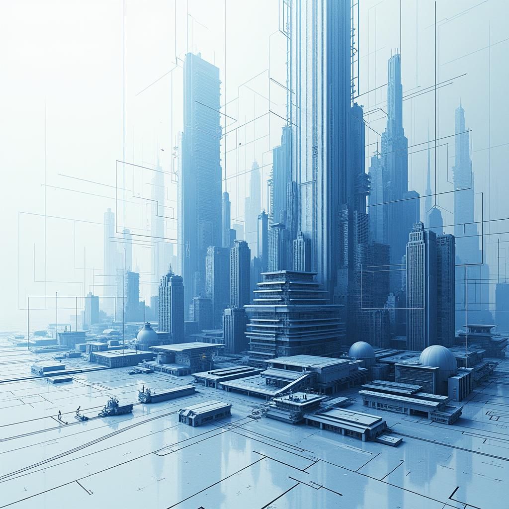 Cyberpunk Cityscape Composed of Musical Notes