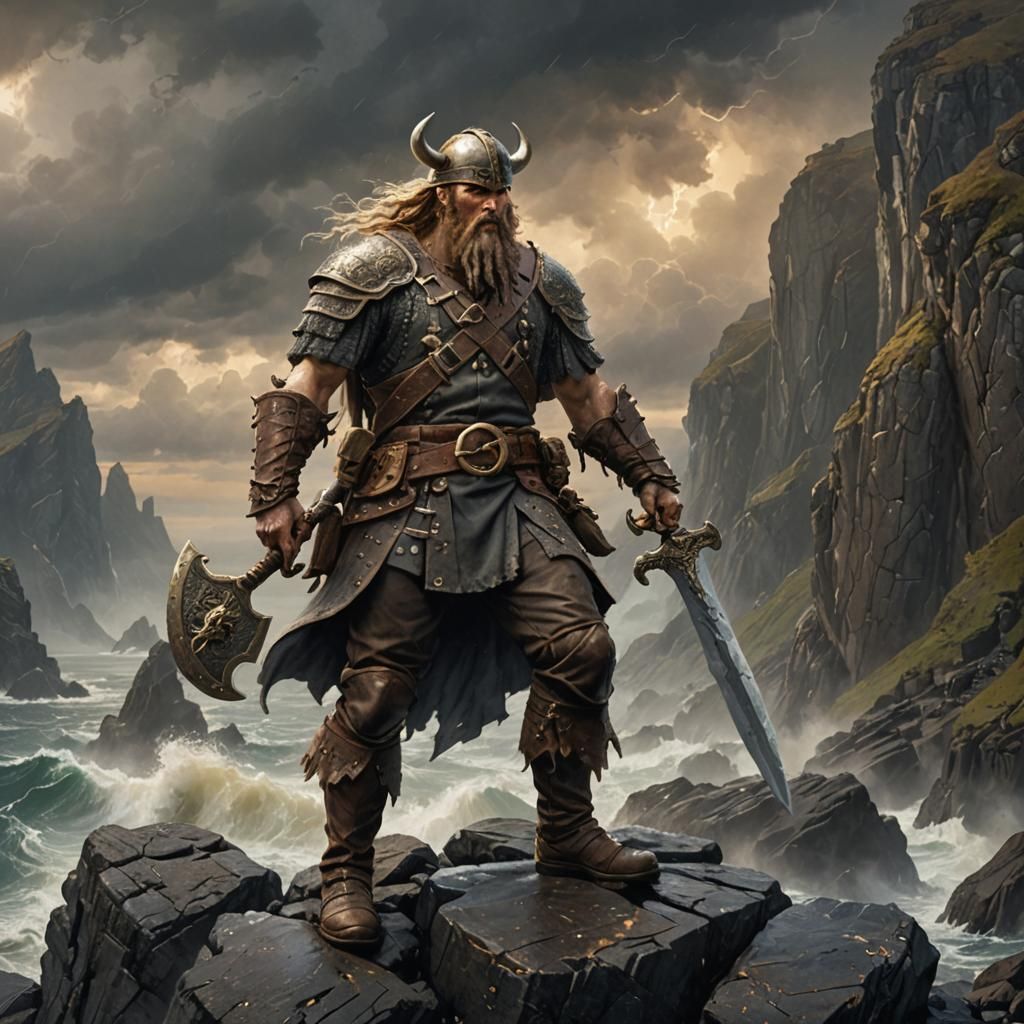 Viking Pirate on Cliffside in Fantasy Illustration