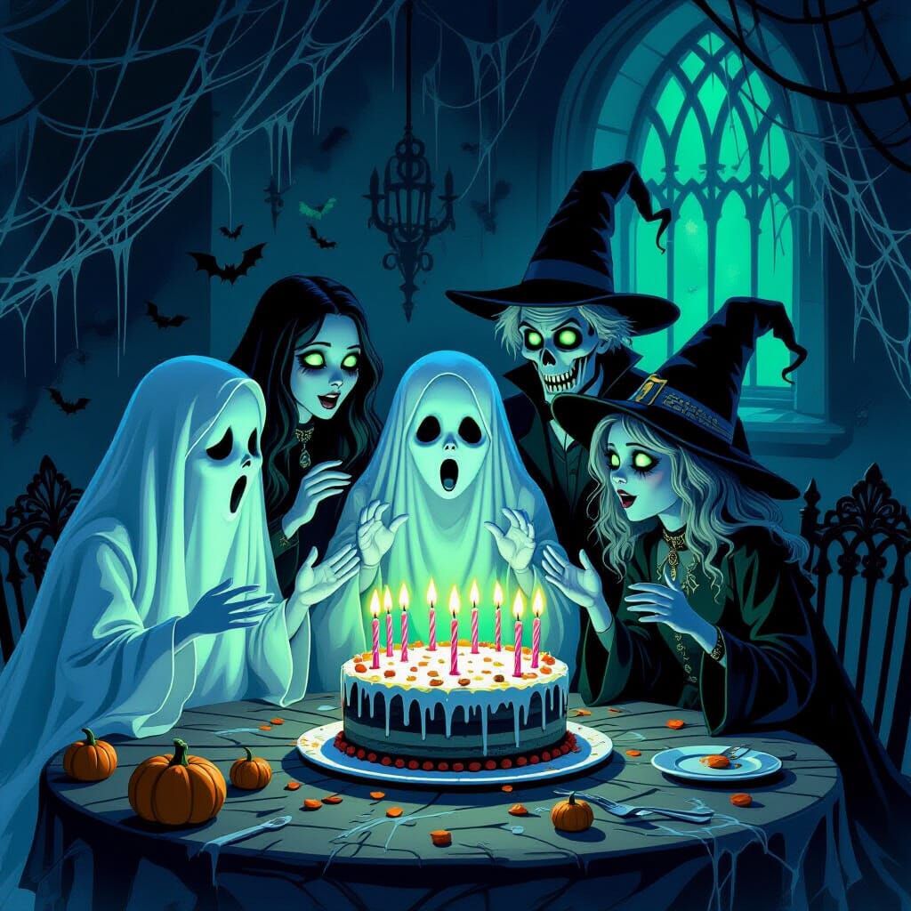 Ghostly Family Celebrates Spooky Birthday Party