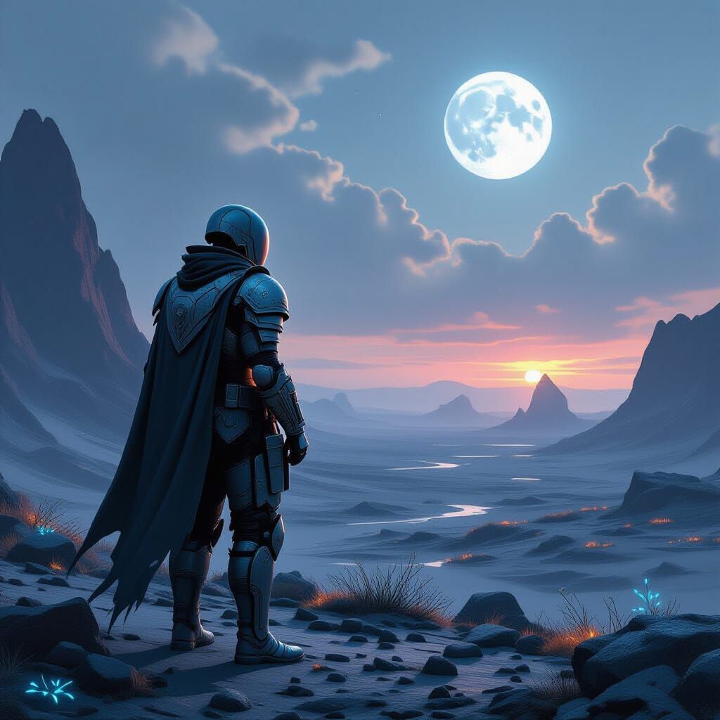 Soldier on Alien Planet Under Two Moons