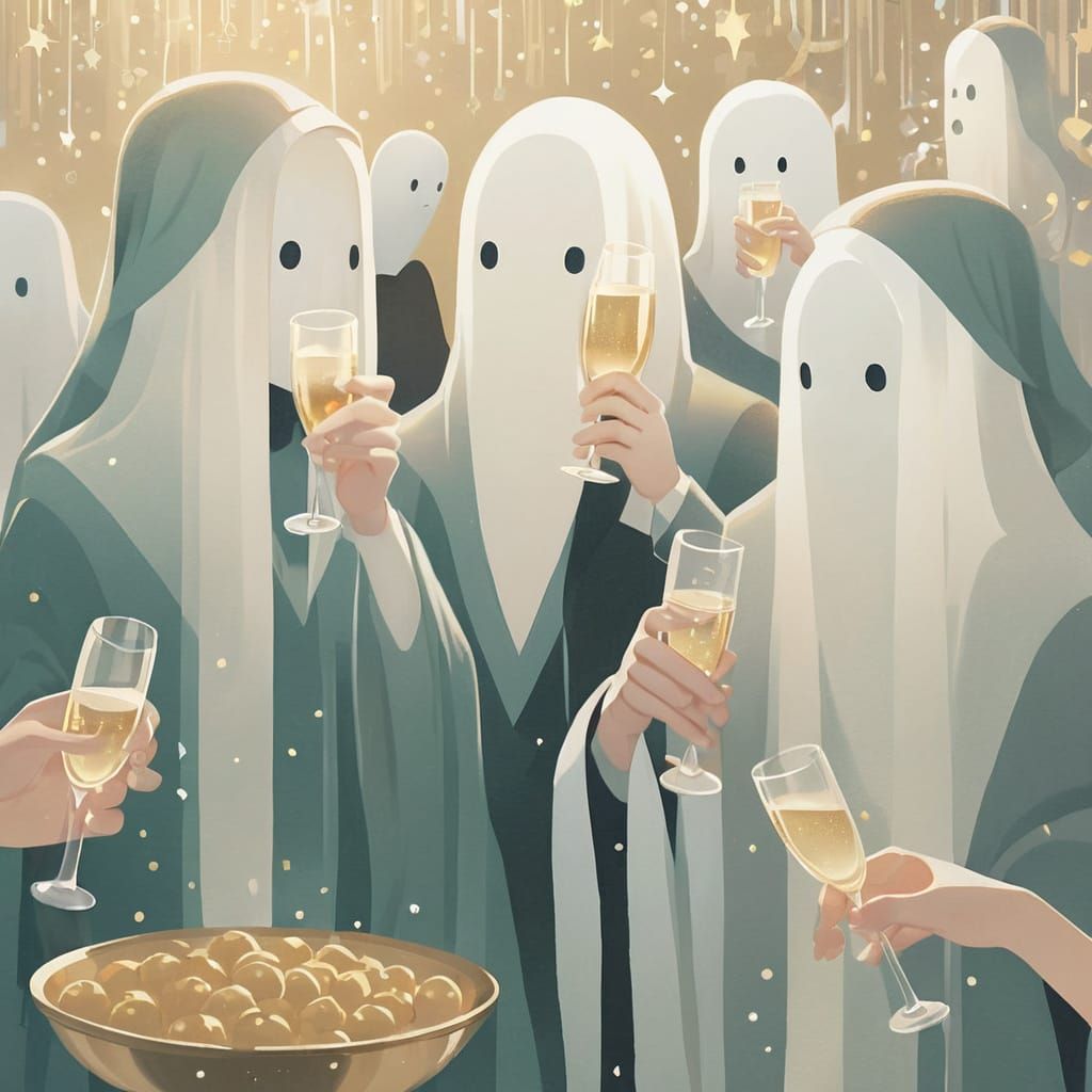 Ghosts Celebrate New Year's Eve with Champagne