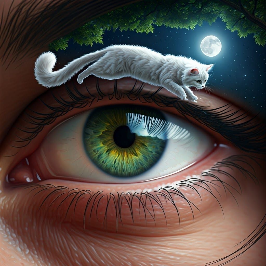 Whimsical Cat Dives into a Celestial Eye