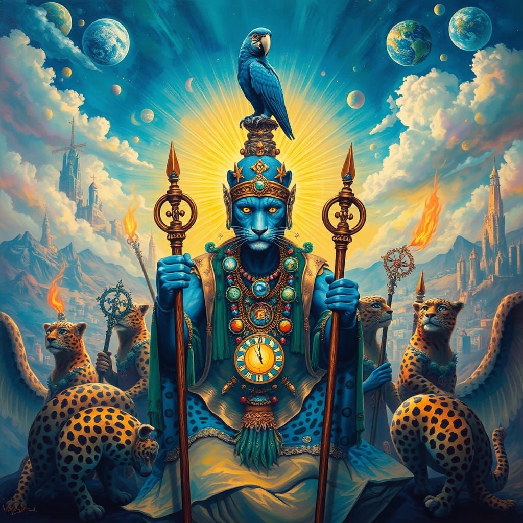 Surreal Leopard Shaman in a Dreamlike Landscape