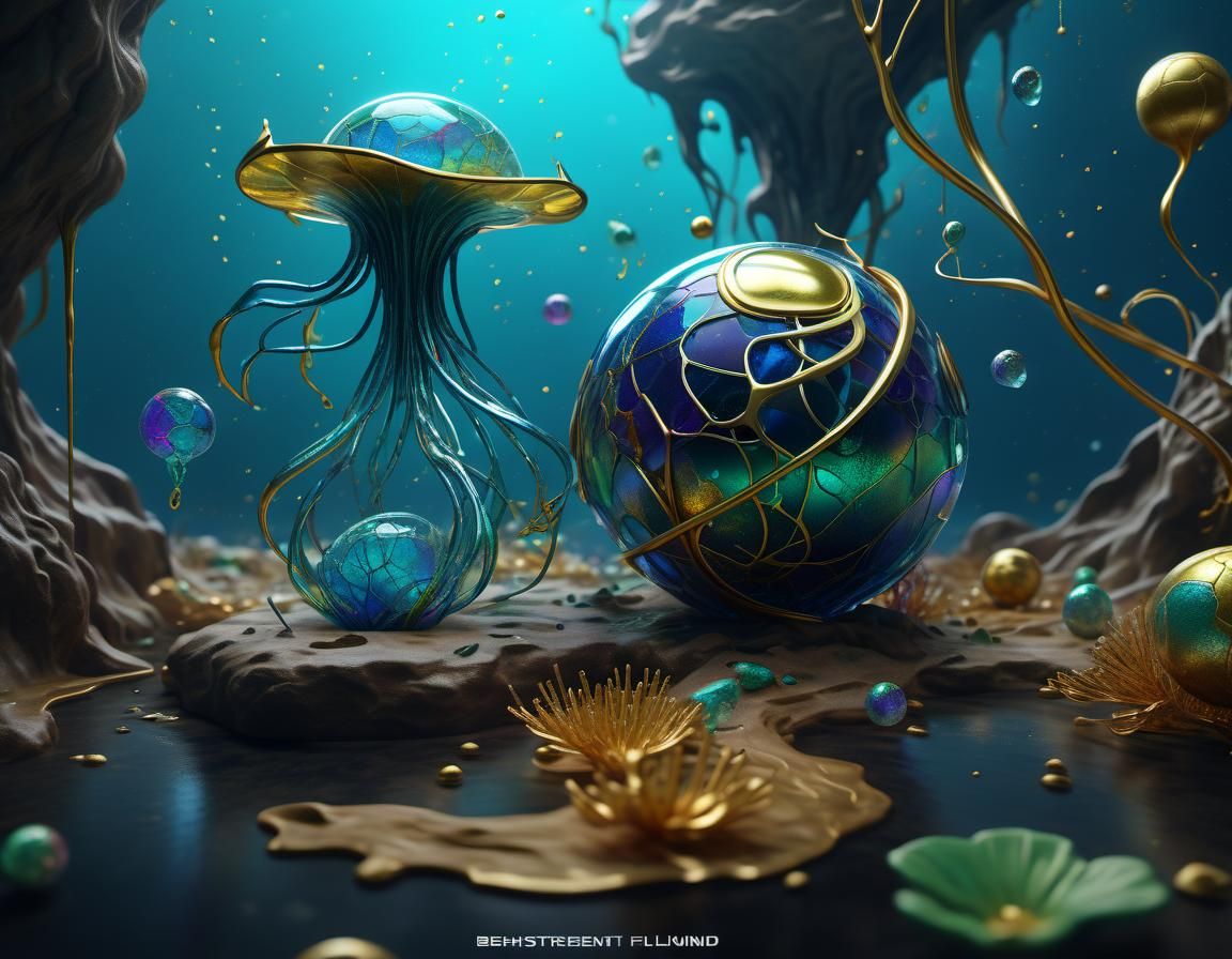 Iridescent Kintsugi Plankton in Hyperdetailed 3D