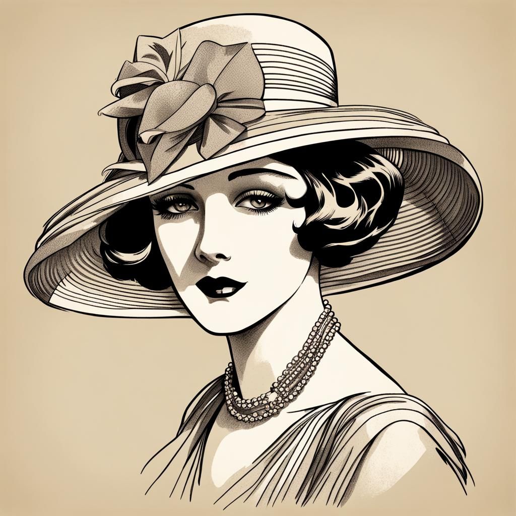 Vintage 1920s Hat Line Drawing