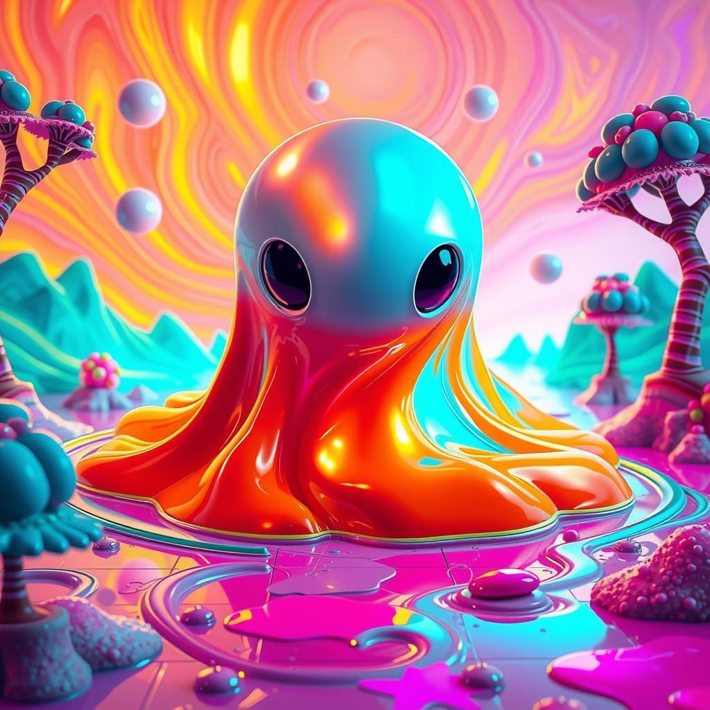 Iridescent Slime Creature in a Psychedelic Dreamscape