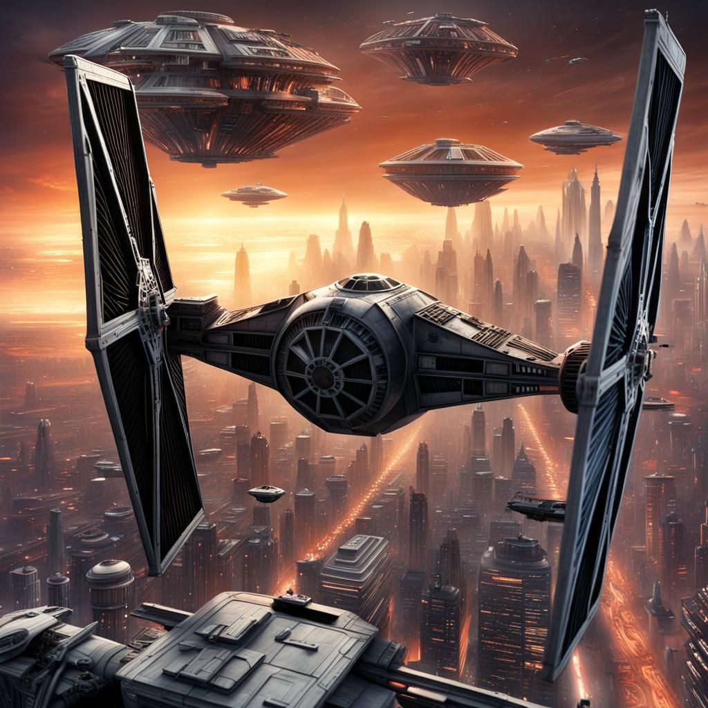 TIE Fighter Over Coruscant: Cinematic Digital Painting