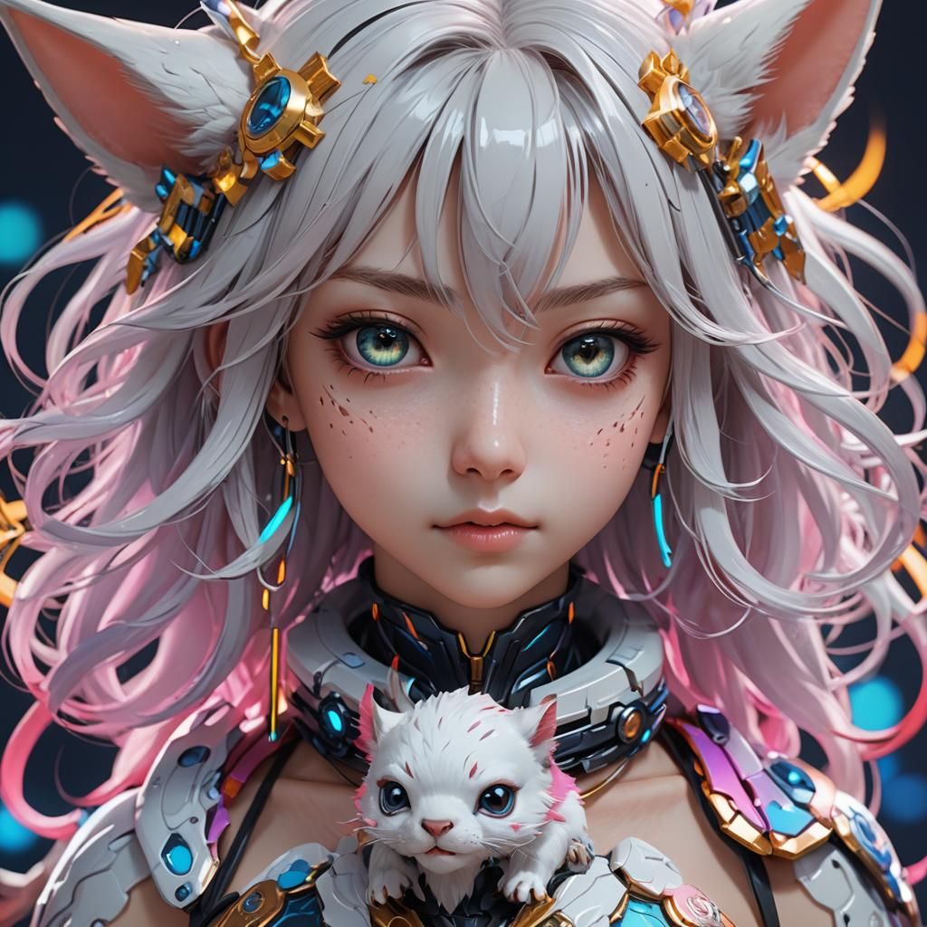 woman animal hybrid character, cute, close-up, anime, imagin...