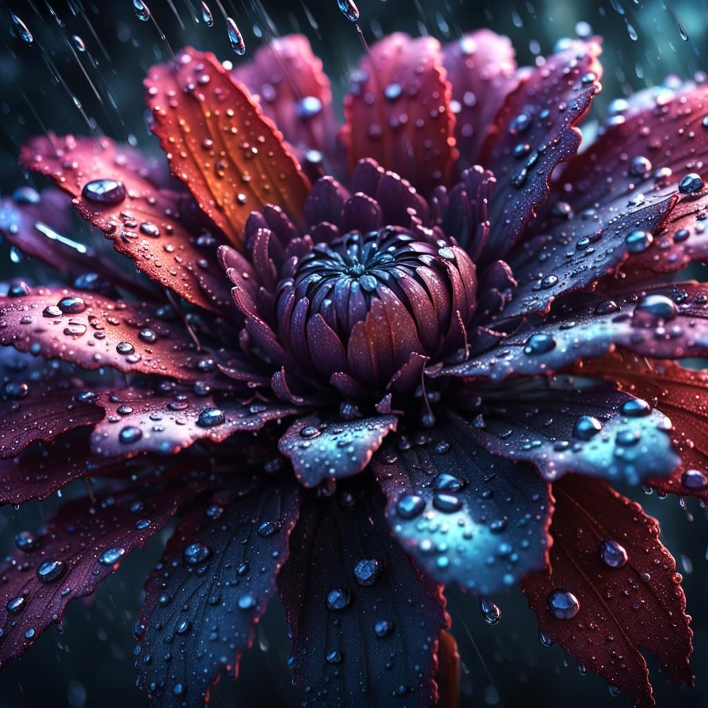 Sparkling Flower with Raindrops: Detailed Matte Painting