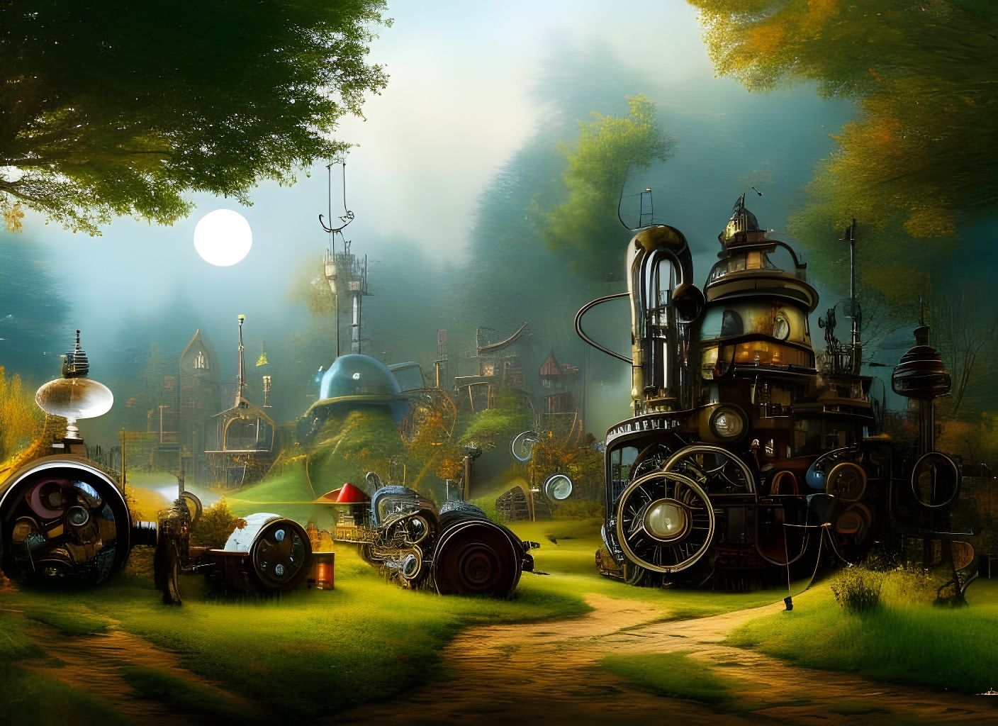 Steampunk Robotic Gizmos Still Life in Ghibli Style