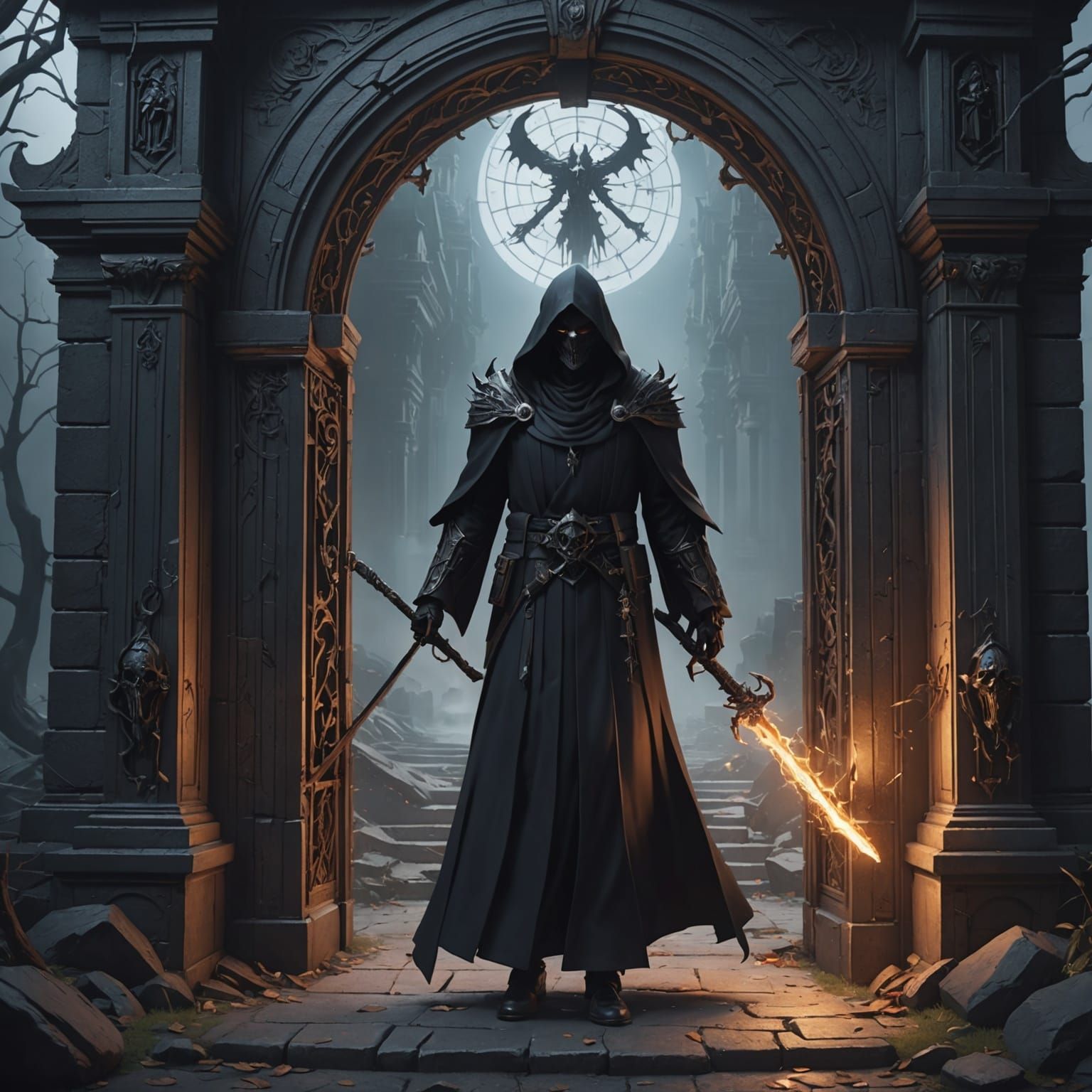 Grim Reaper Gatekeeper of Underworld Portal: 3D Anime Art