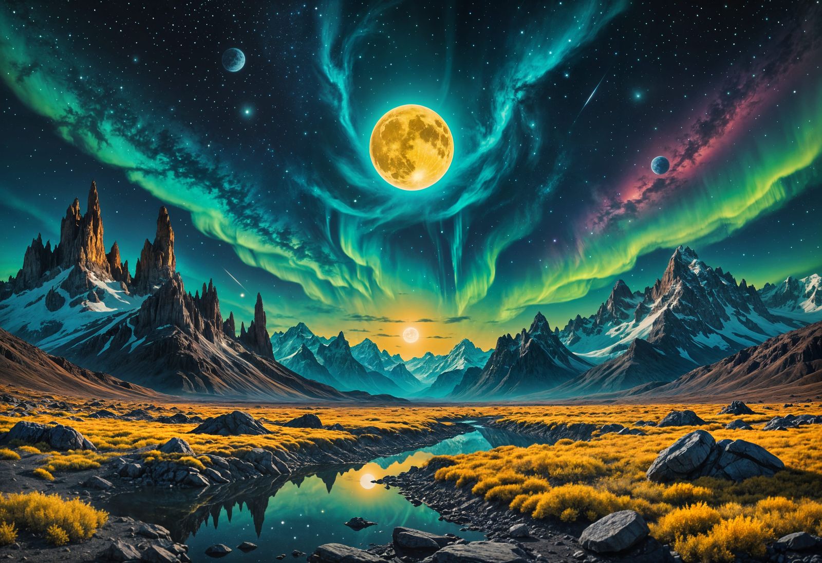 Spectacular Cosmic Landscape with Aurora and Supermoon