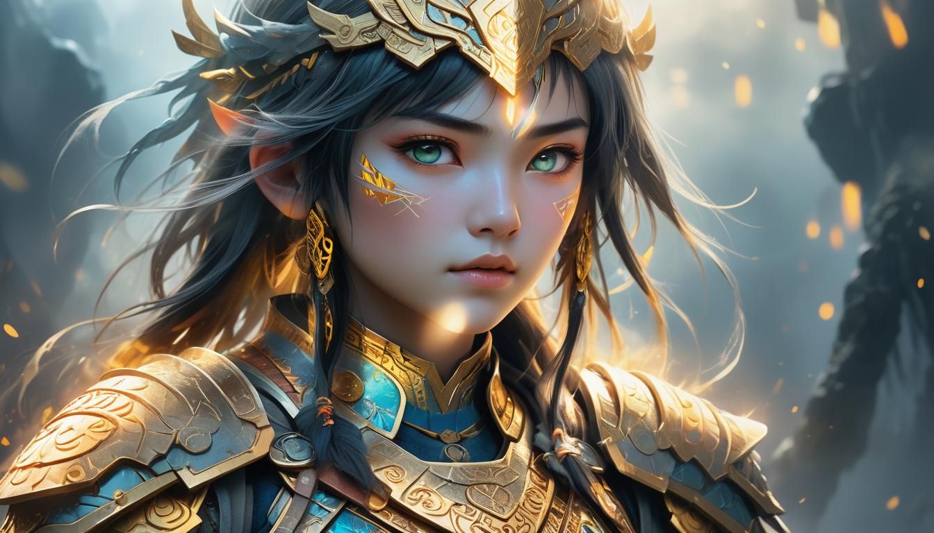 Heroic Warrior in Misty Realm: Anime 3D Portrait