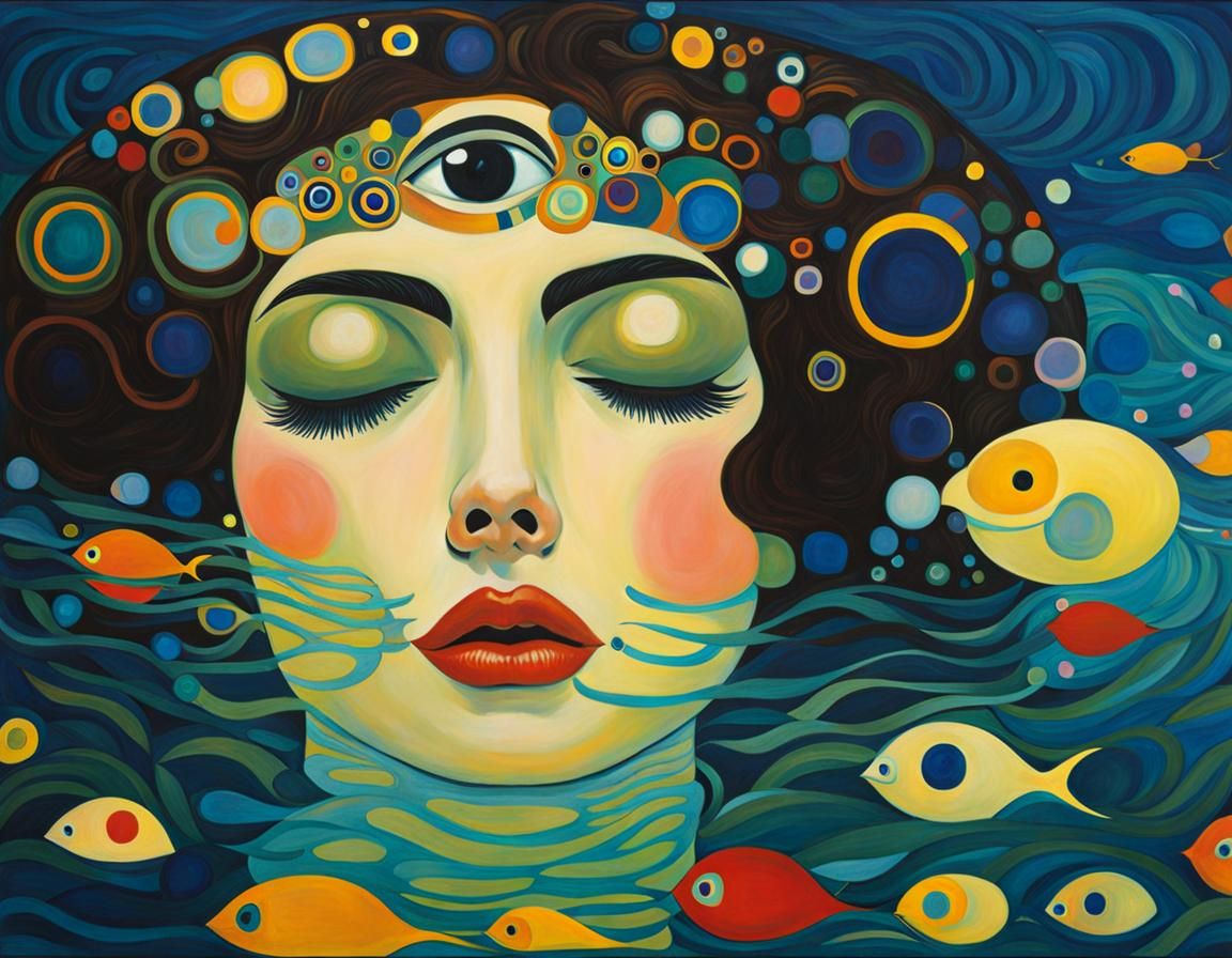 The Drowning Girl (1963): in the style of Gustav Klimt and W...