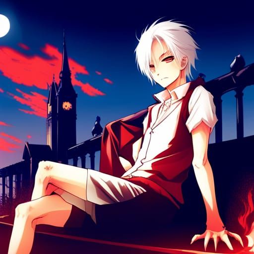 Sad Vampire Boy in Anime Style