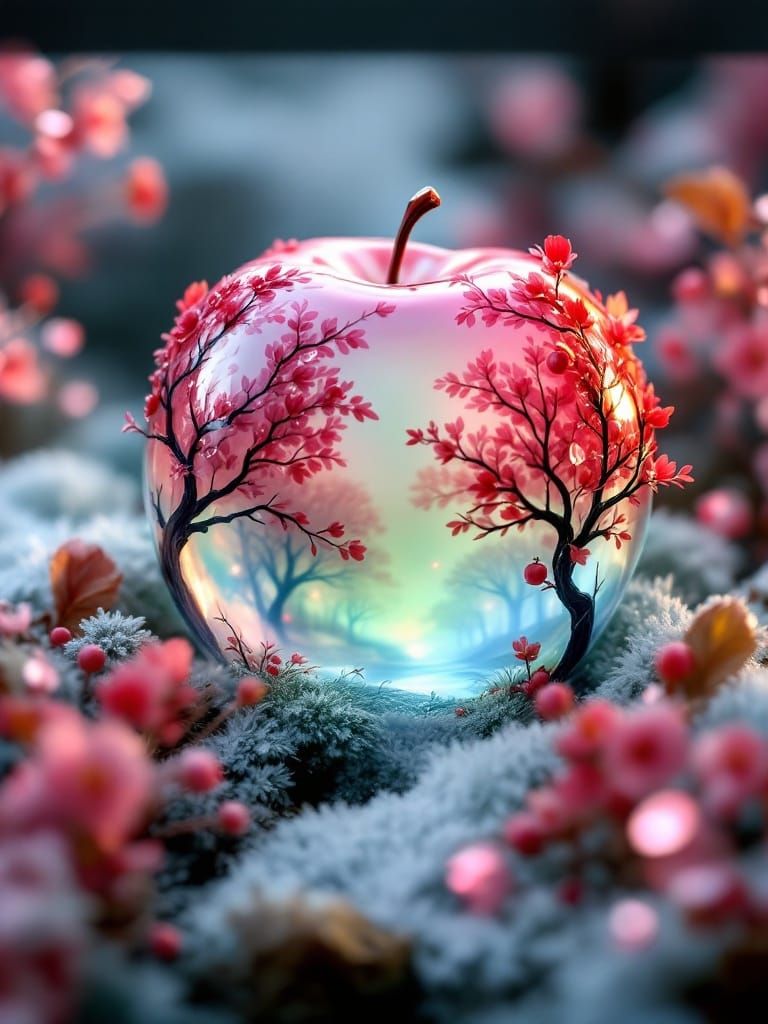 Luxurious Resin Ring in a Dreamlike Apple Landscape