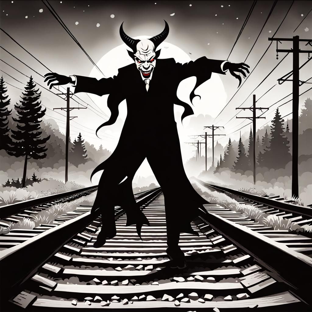 Evil Nightmarish Dream dancing with the devil
along railroad...