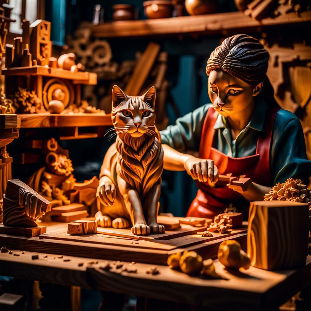 Hyperrealistic Wood Carving: Cat Sculptor