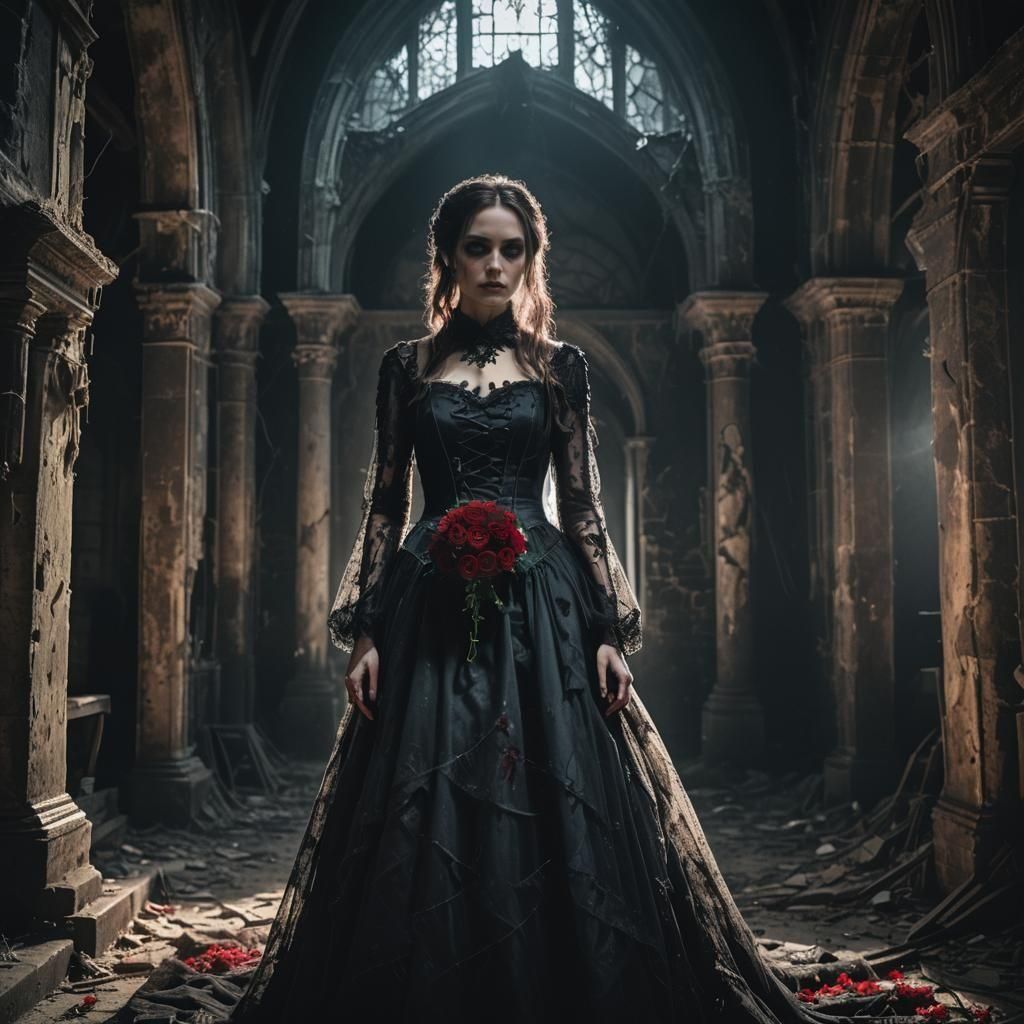 Gothic Bride in Dark Castle: A Digital Masterpiece