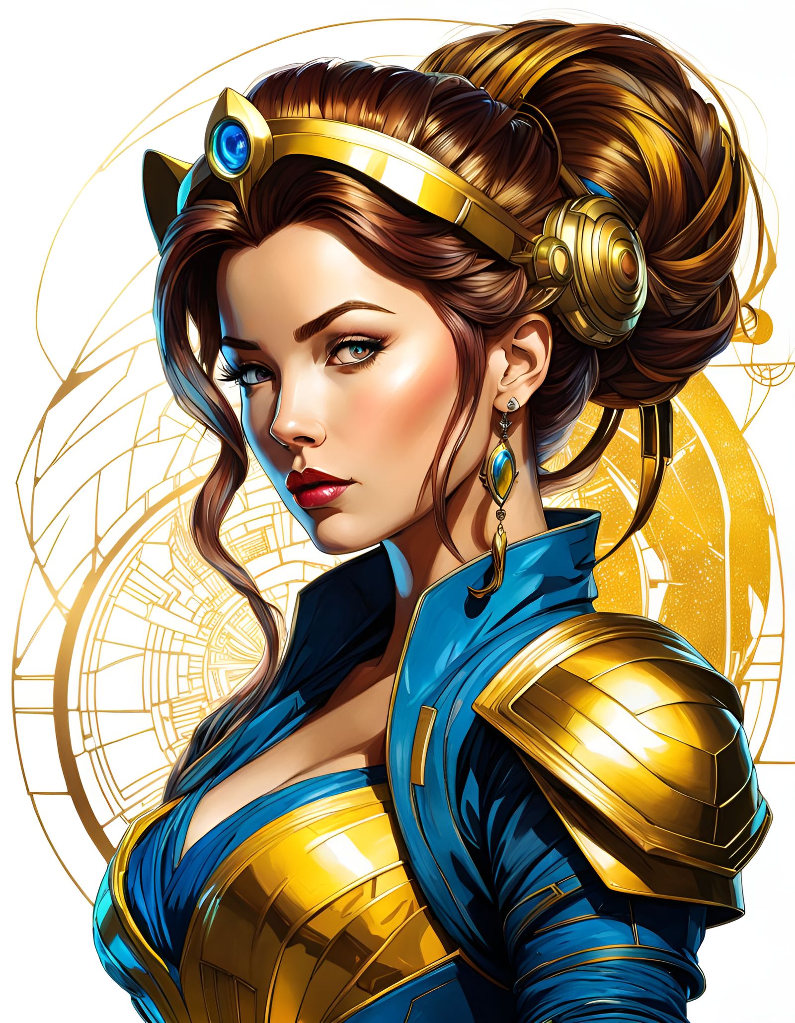 Cyberpunk Princess Belle with Silver and Gold Outlines