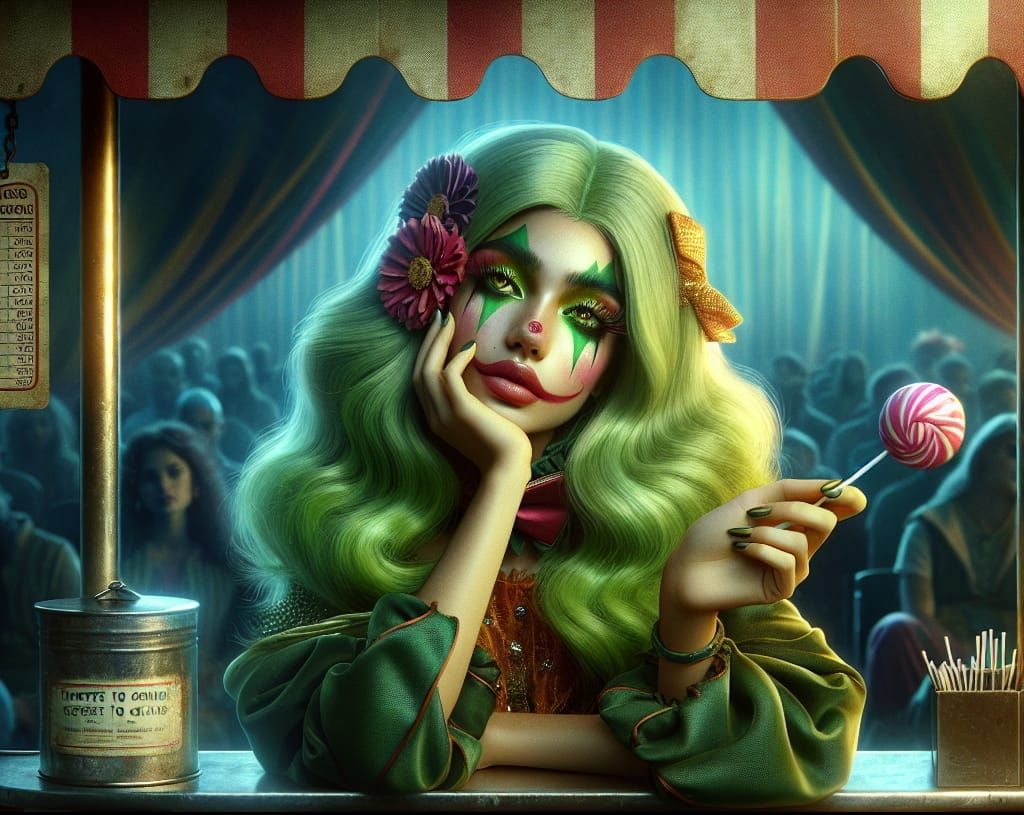 Circus Performer Girl at Ticket Booth: Matte Painting