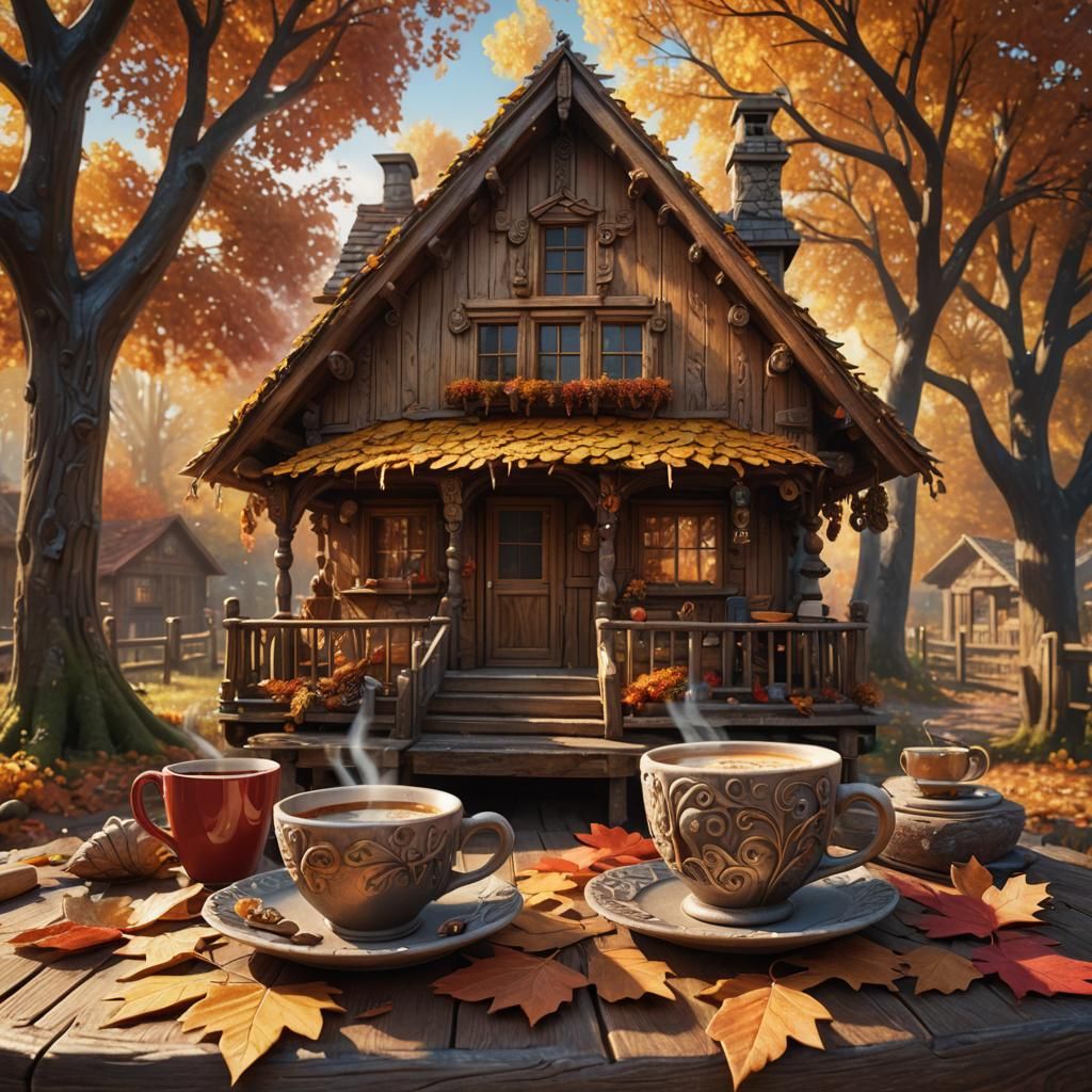 Whimsical Autumnal House in Hyper-Realistic Digital Art
