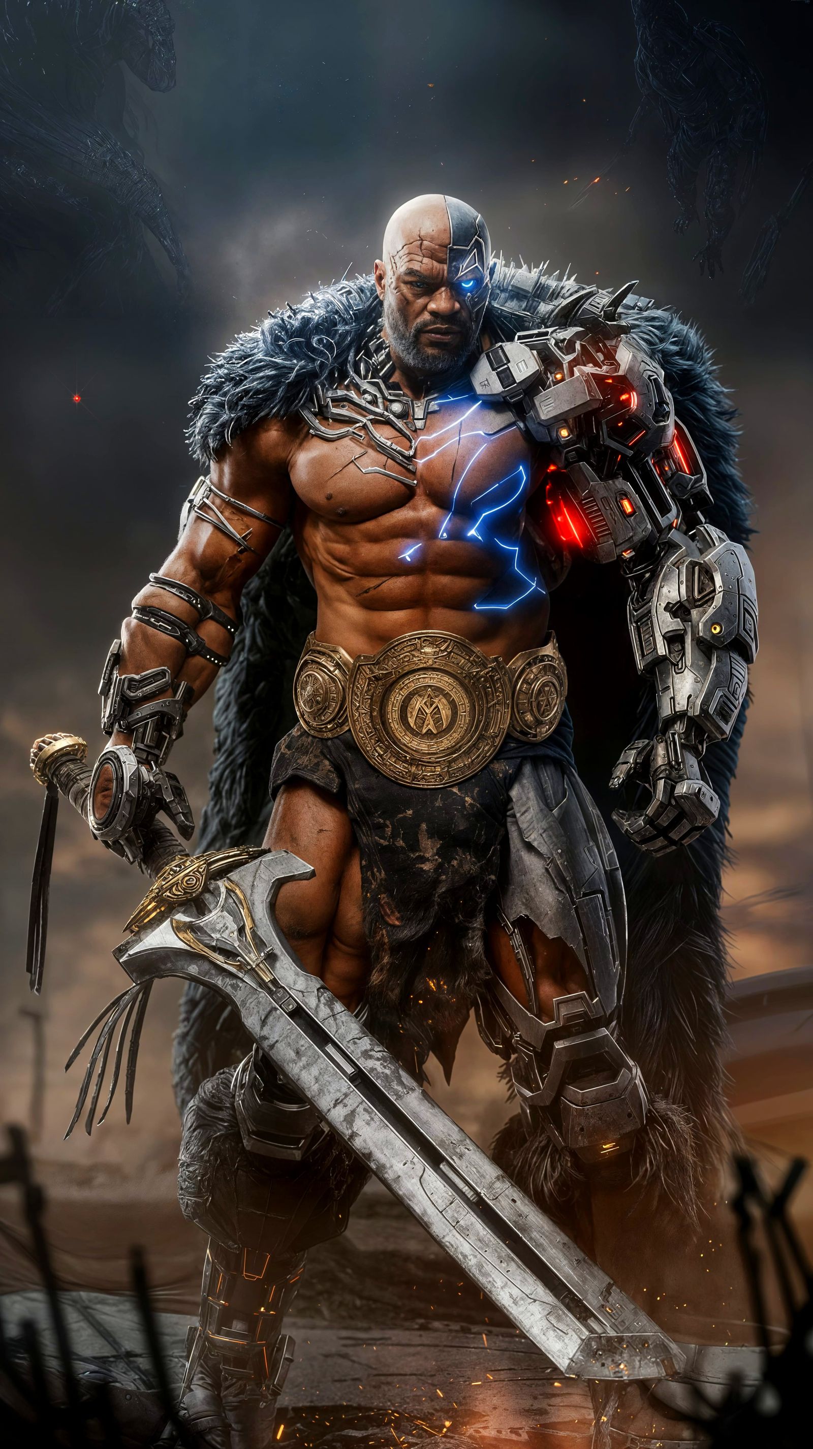 Mike Tyson: Cybernetic Barbarian Warrior in Cyberpunk Style