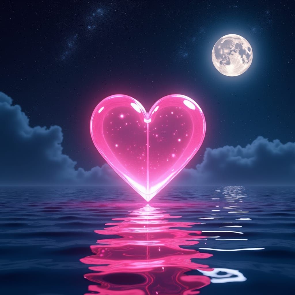 Glowing Crystal Heart in Synthwave Style