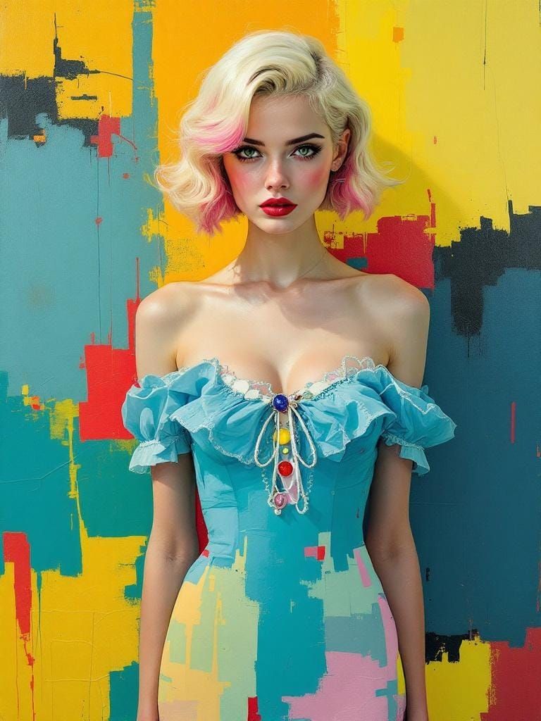 Pin-Up Woman in Magical Realism Impasto Style