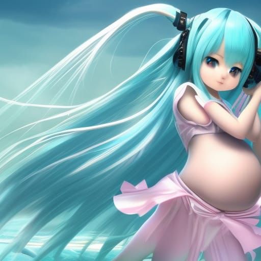 Pregnant Hatsune Miku: Detailed Digital Painting
