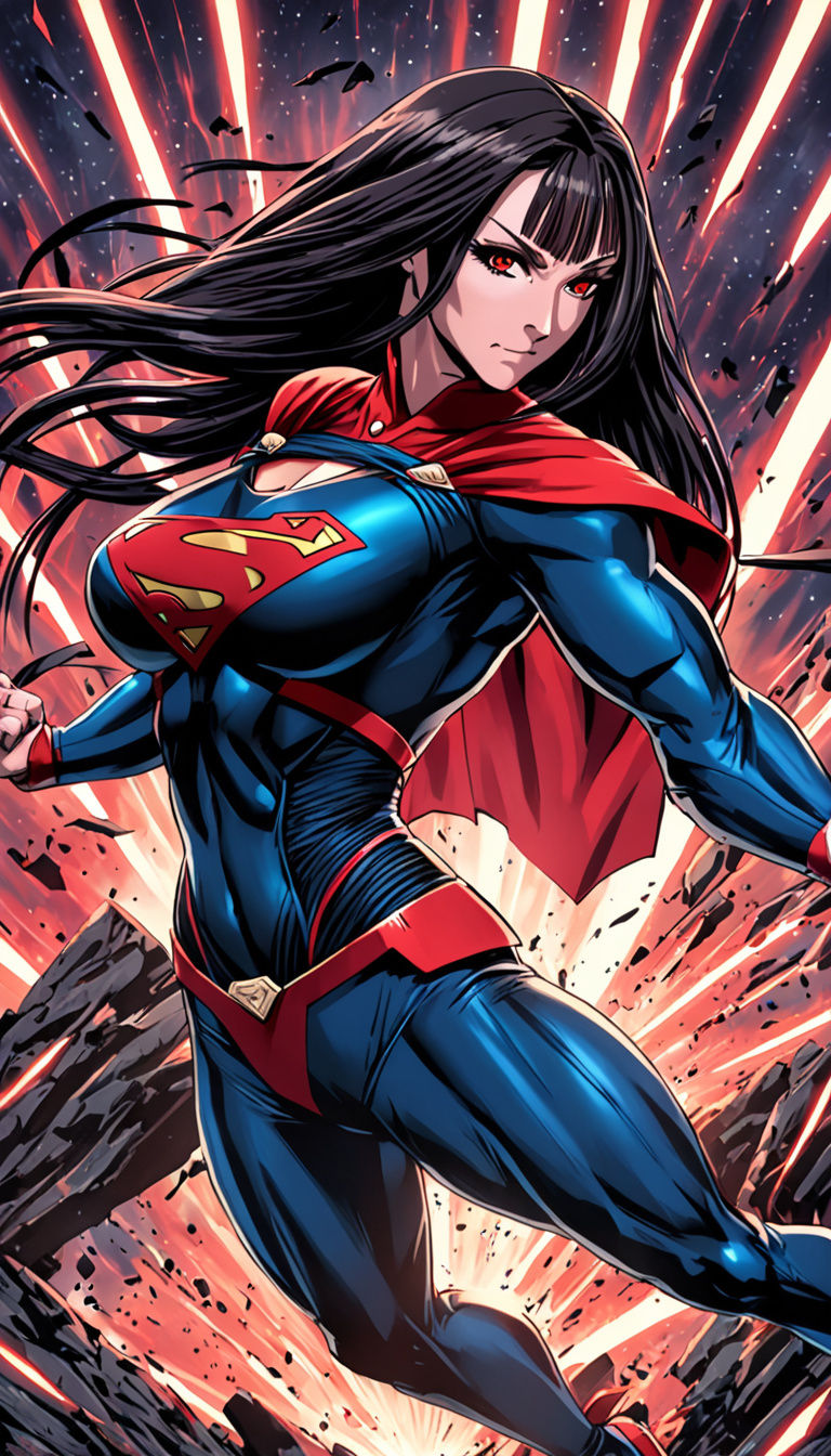 Evil Supergirl as Manga-Style Bodybuilder in Dark Comic Art