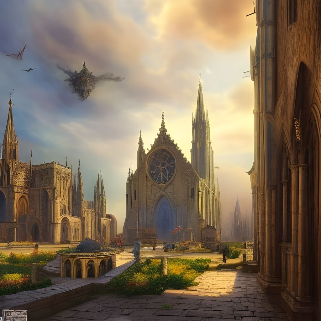 Cathedral Cityscape in Detailed Matte Oil Painting